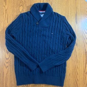 Tommy Hilfiger Portland Shawl Collar Sweater Blue Knit Large